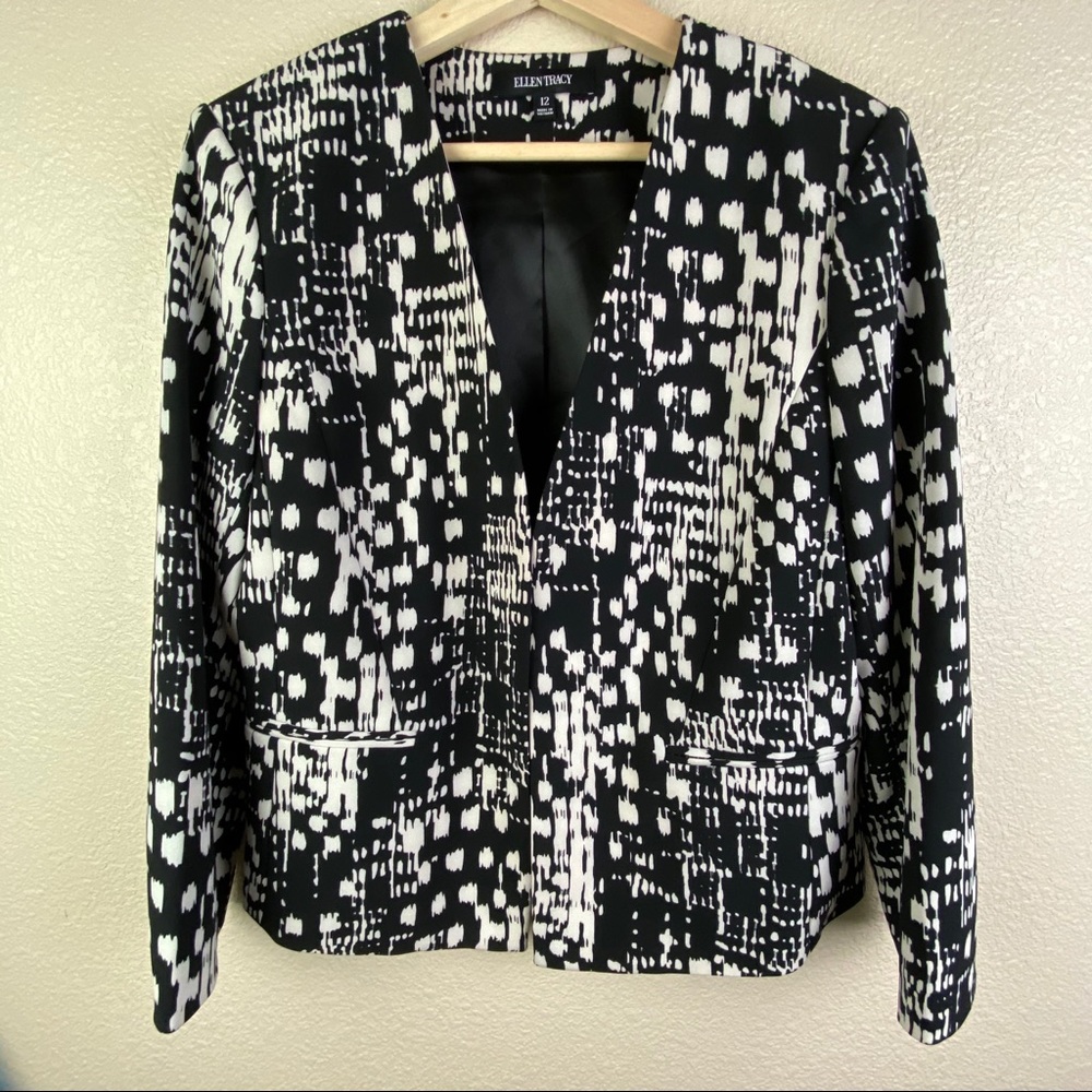 Ellen Tracy Geometric Print Open Front Blazer